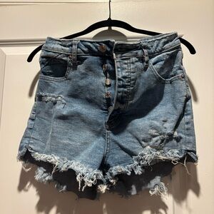 We The Free Blue Distressed Jean Shorts